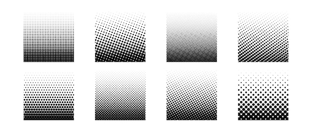 Conjunto de fondos de gradiente de medio tono diferentes Colección de papel tapiz de textura de puntos de dibujos animados Blanco negro