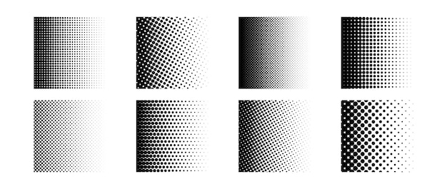 Conjunto de fondos de gradiente de medio tono diferentes Colección de papel tapiz de textura de puntos de dibujos animados Blanco negro