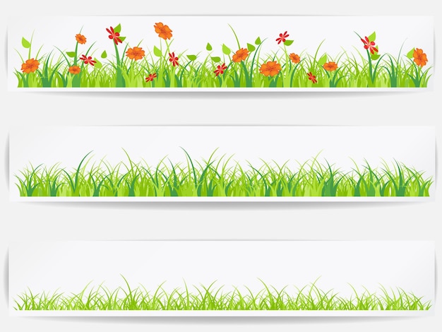 Conjunto de fondos con hierba verde vectorial