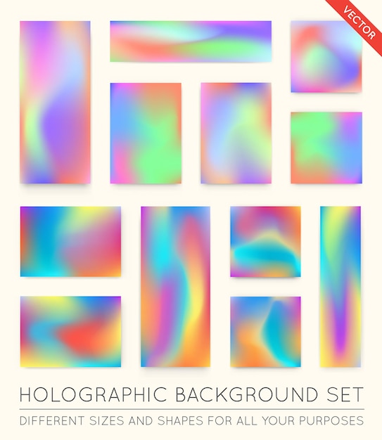 Conjunto de fondos holográficos realistas en diferentes colores para el diseño Holograma para crear un diseño moderno y moderno Fondos para tarjetas de diseño que llenan el diseño de patrones de siluetas para imprimir