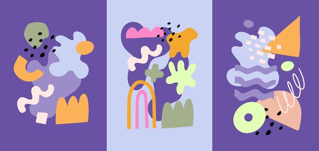 Conjunto de fondos modernos abstractos con formas geométricas y funky Ilustración vectorial holo lila