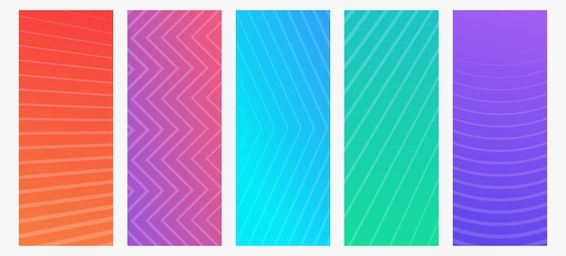Conjunto de fondos modernos con gradiente con líneas Banner de encabezado Presentación geométrica abstracta brillante fondos Ilustración vectorial