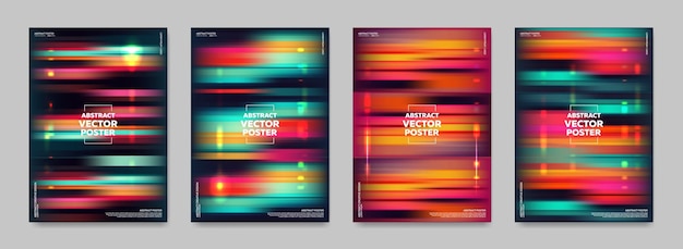 Un conjunto de fondos de neón borrosos con reflejos. Vector.