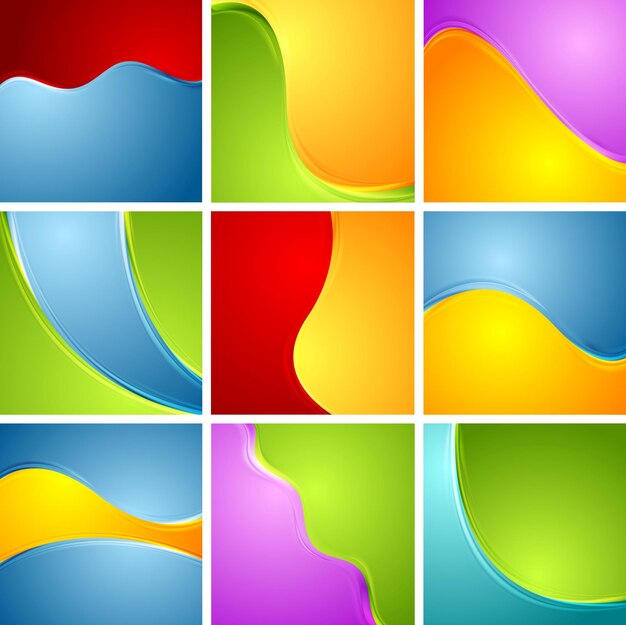 Conjunto de fondos ondulados brillantes abstractos