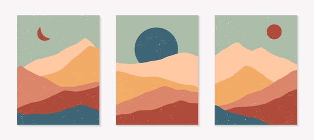 Conjunto de fondos de paisaje de montaña abstracto creativo