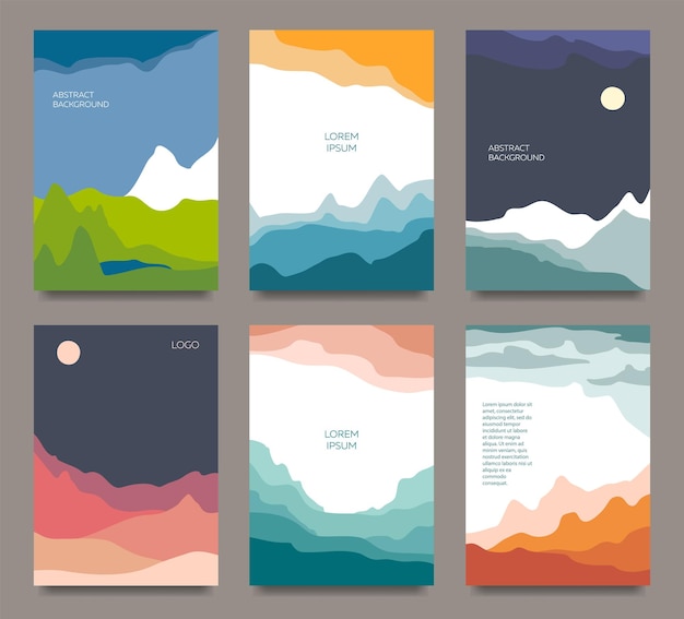Conjunto de fondos de paisajes abstractos dibujados a mano creativos Para pancartas, carteles, volantes, folletos