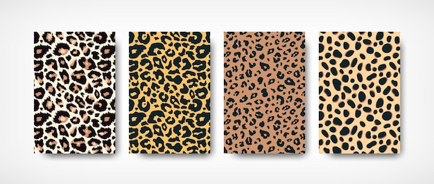 Conjunto de fondos de patrón de piel de leopardo de moda. Dibujado a mano animales salvajes manchas textura abstracta