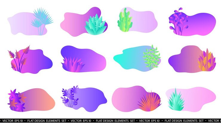 Vector conjunto de fondos de plantas planas texturas multicolores plantas de interior hojas follaje diseño plano