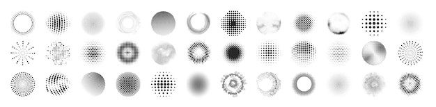 Conjunto de fondos de puntos de medio tono negro Fondo abstracto moderno Puntos de medio tono en forma de círculo