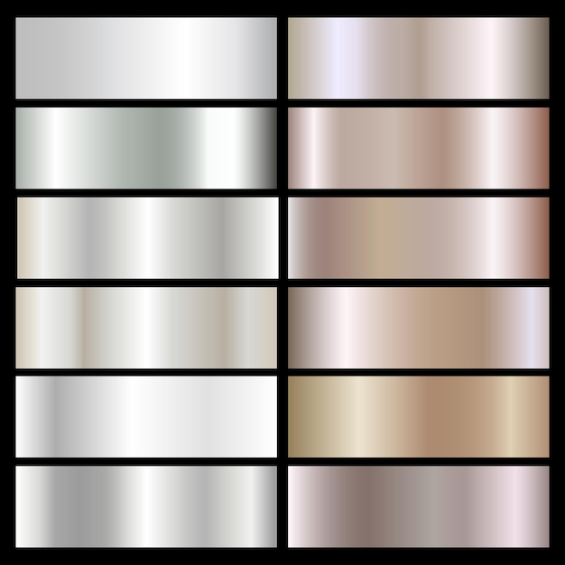 Conjunto de fondos de textura de neón rosa y bronce Vector de gradiente de metal y latón de cobre dorado