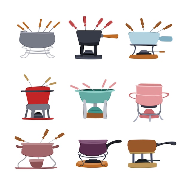 conjunto de fondue ilustración vectorial de dibujos animados
