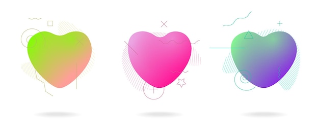 Conjunto de forma de corazón de forma geométrica abstracta de color líquido Banderas coloridas abstractas de plástico moderno fluido