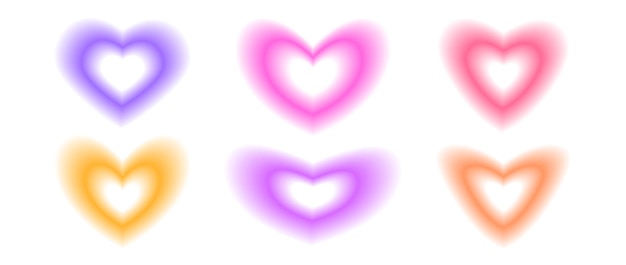 Vector conjunto de forma de corazón y2k colección de aura borrosa de moda elementos degradados en colores pastel borrosos para el logotipo