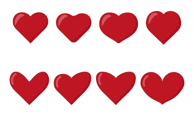 Conjunto de forma de corazones rojos aislados en el fondo