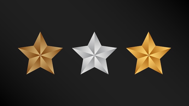 Vector conjunto de forma de estrellas gruesas de oro plateado de bronce brillante