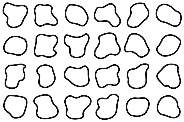 Conjunto de forma líquida lineal abstracta Formas negras abstractas Elementos de forma líquida Formas fluidas de contorno aleatorio Elementos líquidos Manchas aleatorias Forma de mancha abstracta Ilustración vectorial