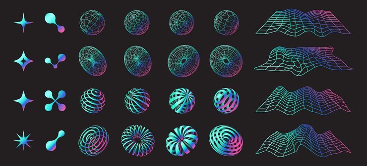Vector conjunto de formas 3d abstractas retro y formas coloridas objetos geométricos de neón y2k ilustración vectorial