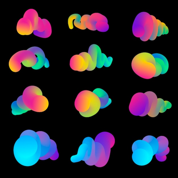 Vector conjunto de formas 3d de gradiente líquido