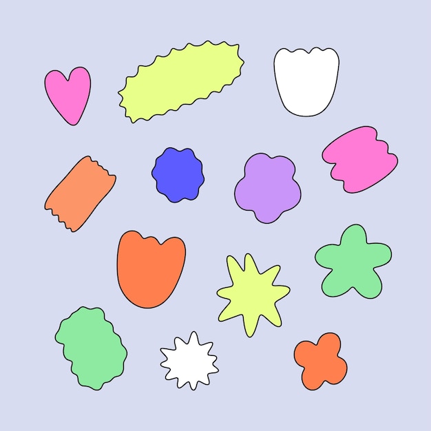 Conjunto de formas abstractas coloridas dibujadas a mano