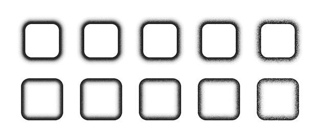 Conjunto de formas abstractas de cuadrados desteñidos granulados dibujados a mano de vectores aislados en blanco