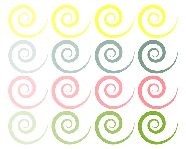 Conjunto de formas abstractas dibujadas en forma de espiral Delicados colores pastel