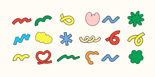 Conjunto de formas abstractas dibujadas a mano, aisladas en un fondo. ilustración vectorial