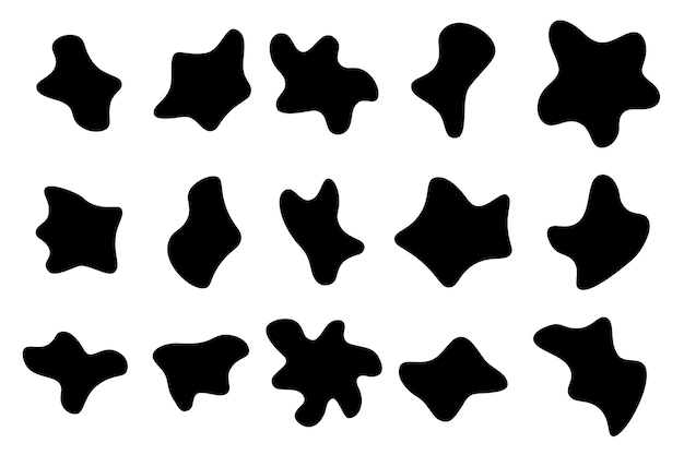 Conjunto de formas abstractas de gotas de fluido en negro