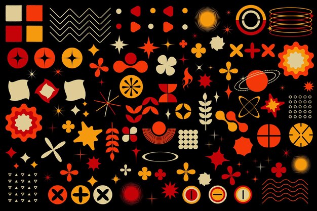 Conjunto de formas abstractas vectoriales y2k formas geométricas brilla estrellas formas bauhaus
