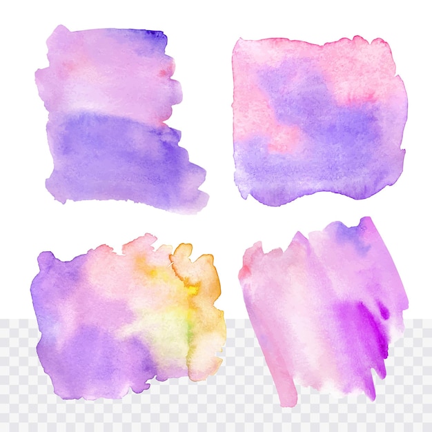 Conjunto de formas de acuarela lila vector salpicaduras abstractas pintadas a mano para el diseño