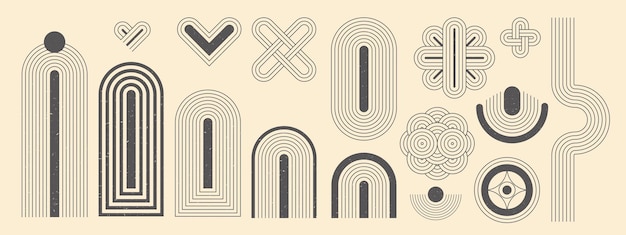 Conjunto de formas de arte de línea de diseño Arco Zen Elementos geométricos minimalistas abstractos Ilustración vectorial