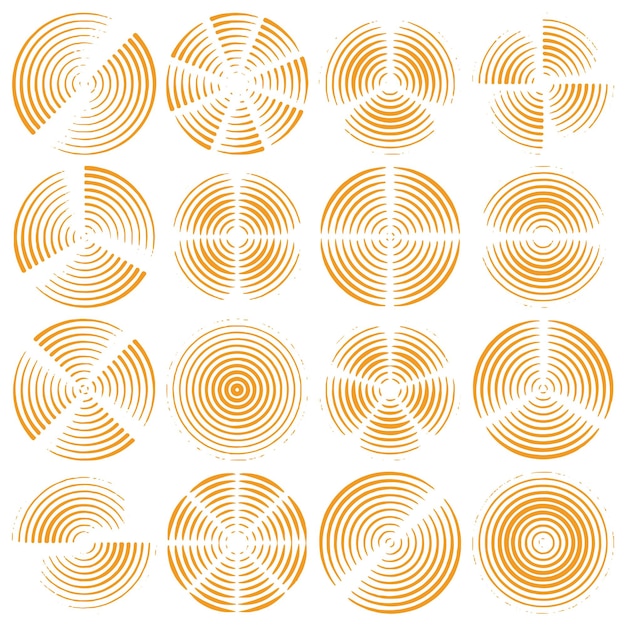 Conjunto de formas circulares abstractas para el diseño Líneas rotativas radiales Símbolo de efecto ondulante Vector des