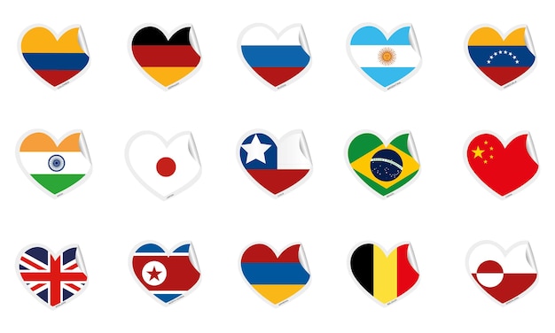 Conjunto de formas de corazón con diferentes banderas ilustración vectorial