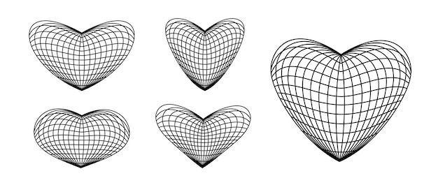 Conjunto de formas de corazón de estructura metálica Elemento de diseño de cuadrícula Concepto de amor y romántico o cardiología para carteles