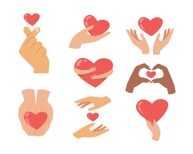Vector conjunto de formas de corazón de gesto de mano de amor