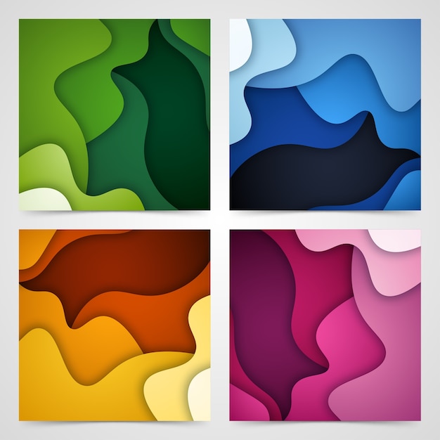 Vector conjunto de formas de corte de papel y fondo abstracto 3d,