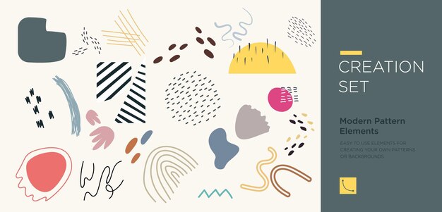Conjunto de formas dibujadas a mano abstractas de moda y elementos de diseño Conjunto de creación de patrones Vector