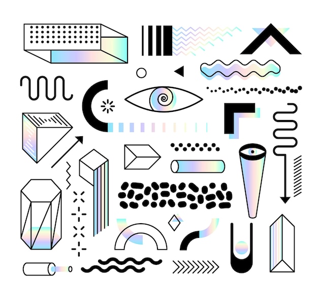 Conjunto de formas y elementos de diseño de moda abstractos con efecto de dispersión Formas de arco iris de colores
