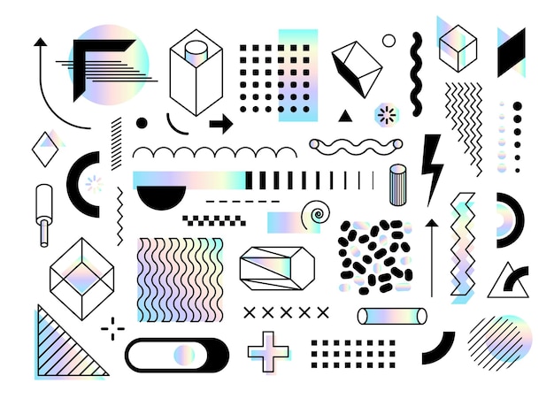 Conjunto de formas y elementos de diseño de moda abstractos con efecto de dispersión Formas de arco iris de colores