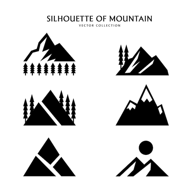 conjunto de formas y elementos vectoriales de montaña icono de silueta de picos de montaña