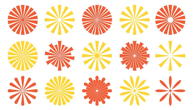 Vector conjunto de formas de estallido de sol rayos de sol estallidos colección vintage fuegos artificiales haces radiales