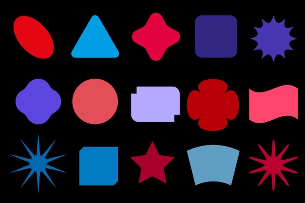 Vector conjunto de formas de estrella mínimas de iconos mínimos en colores elementos de diseño inspirados en bauhaus geométricos básicos