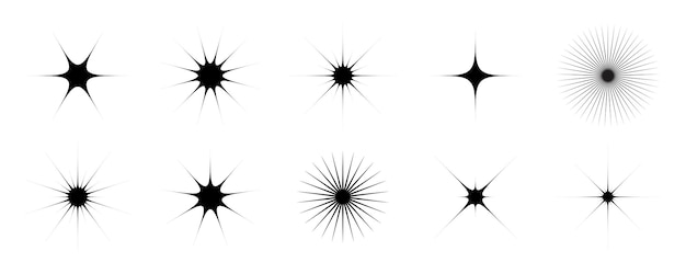 Conjunto de formas de estrella negra y centelleo Colección retro bling Paquete de efecto de brillo starburst abstracto y2k