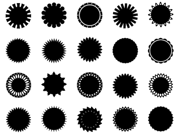 Conjunto de formas de estrellas Colección de elementos poligonales Colección de formas geométricas negras Colección de símbolos starburst