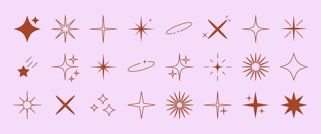Conjunto de formas de estrellas Colección de iconos de chispas Símbolos de brillo abstracto Elementos Y2k Perfecto para diseños carteles proyectos pancartas logotipo Ilustración vectorial