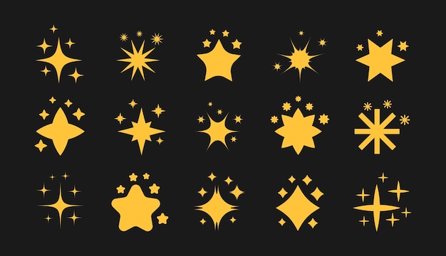 Conjunto de formas de estrellas Diseño de vectores de formas de estrellas centelleantes Colección de iconos Cool Sparkle