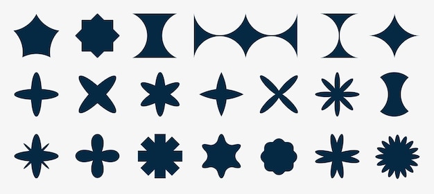 Conjunto de formas de estrellas Diseño vectorial de signos de símbolos abstractos Elementos Y2k Forma de estrella adhesiva Venta de estrellas