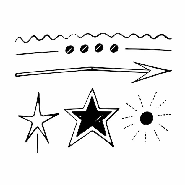 Conjunto de formas de estrellas con flecha subrayada