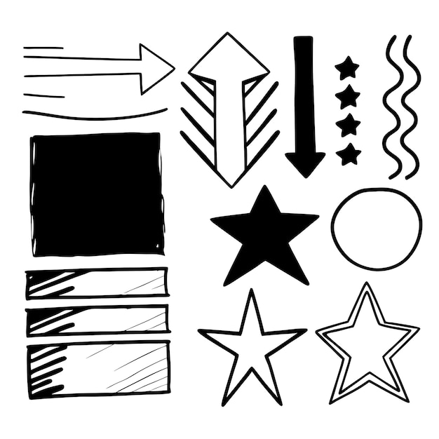 Conjunto de formas de estrellas con flecha subrayada
