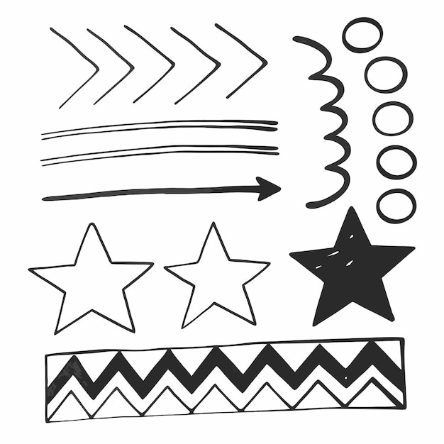 Conjunto de formas de estrellas con flecha subrayada