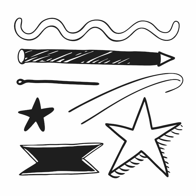 Conjunto de formas de estrellas con flecha subrayada